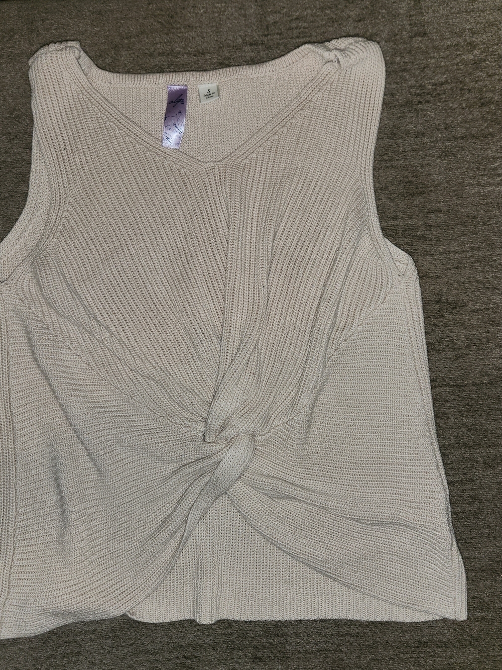 Alya Light Tan Knit Twist-Front Sleeveless Top Small